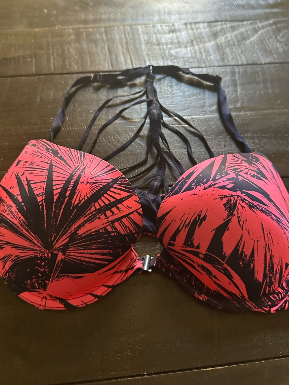 Victoria’s Secret Very Sexy Push Up Bra 34C Pink Navy Strappy Back & Front Close